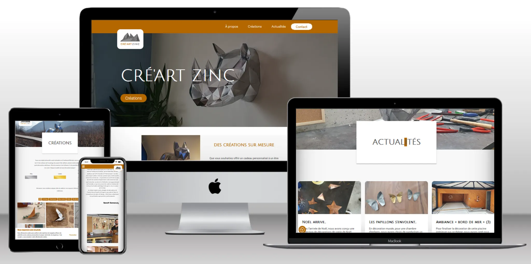 Le site Cré'Art Zinc sur ordinateur, tablette et smartphone