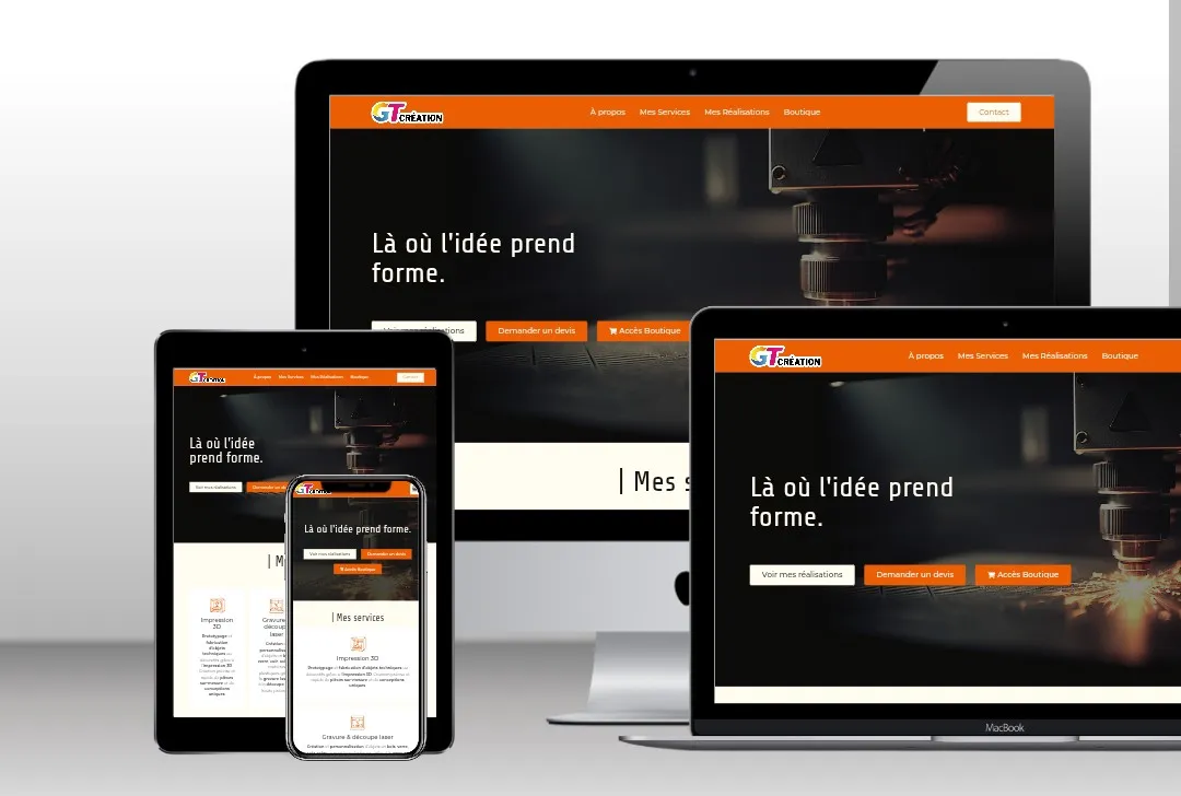 Le site GT Création La Fabrik sur ordinateur, tablette et smartphone